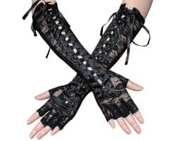 Dailygoody - Kanten handschoenen - Punkhandschoenen - Sexy accessoires - Zwart - Flirtende handschoenen - Perfect voor Halloween en feestjes - Elleboo...
