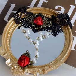 Gothic Choker Kant Halsketting met Roos Armband en Ring Set - Victoriaanse Halsketting — thumbnail 5