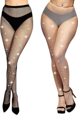 Visnet panty glitter - Netkous legging - Diamantjes - Fishnet tights - Visnetpanty - Visgraat panty - Grove gaten - Maillot - Mesh panty - Festival - Rave outfit - Stretchy - Zwart - One size - Jonyx — thumbnail 4