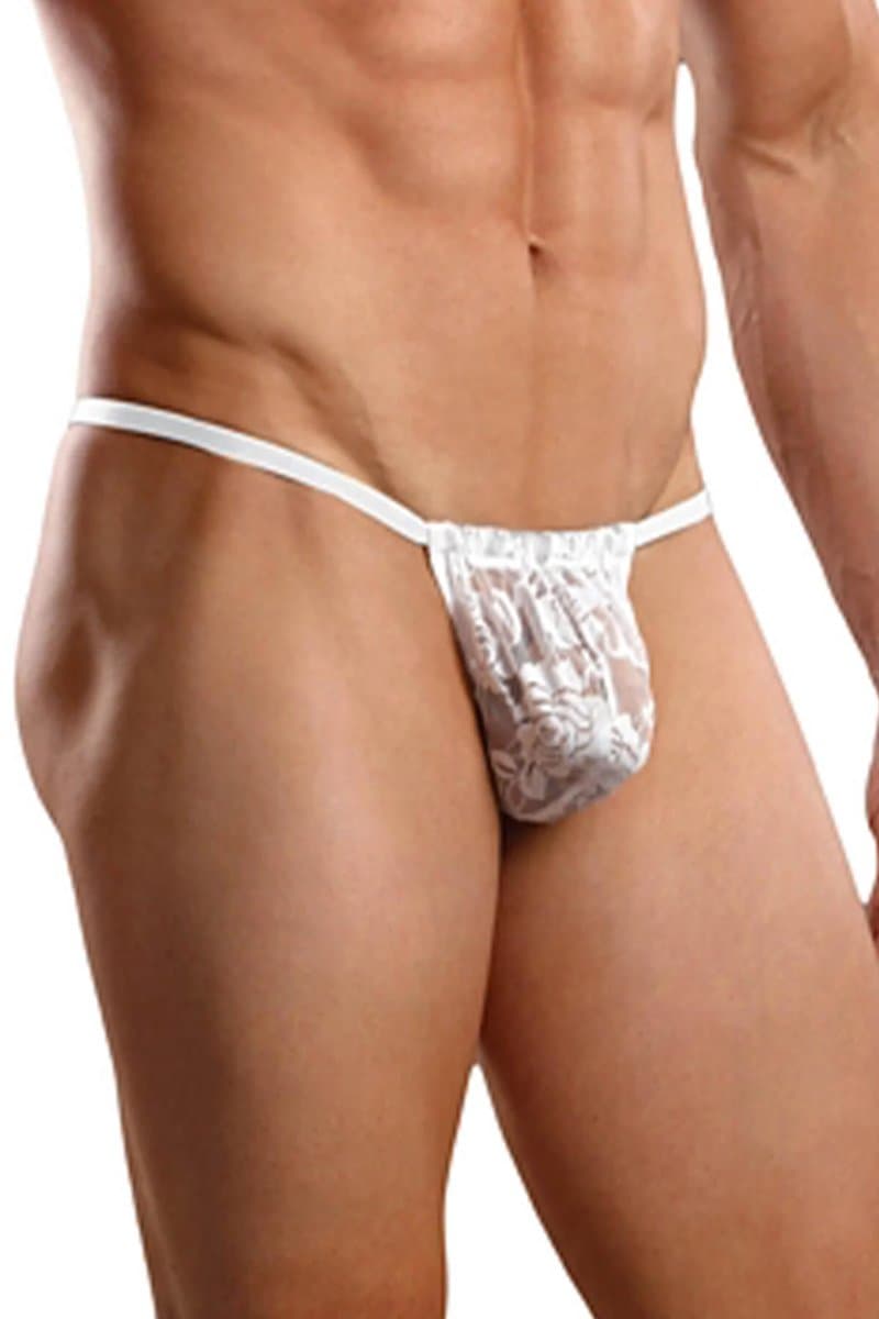Herenslip met kant in wit - Transparante heren tanga string slip - Maat XS tot 4XL beschikbaar — afbeelding 1