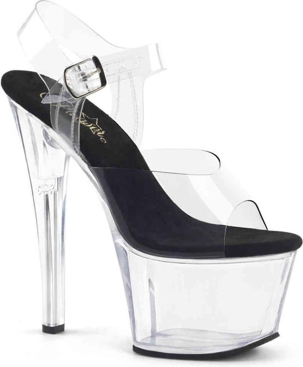 Pleaser - SKY-308 Sandaal met enkelband, Paaldans schoenen - Paaldans schoenen - 45 Shoes - Zwart/Transparant — afbeelding 1