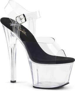 Pleaser - SKY-308 Sandaal met enkelband, Paaldans schoenen - Paaldans schoenen - 45 Shoes - Zwart/Transparant — thumbnail 1
