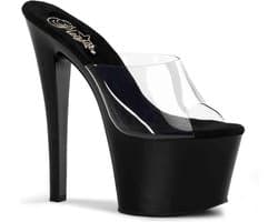 Pleaser - SKY-301 Muiltjes - Paaldans schoenen - 37 Shoes - Zwart/Transparant
