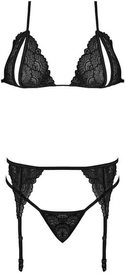 Peek-a-Boo Bra, Garter & G-Set - Zwart - Queen Size — thumbnail 3