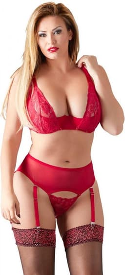 Cottelli Collection 3 Delige Bh-Set Met Kwart Cups - Rood — thumbnail 1