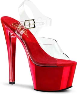 Pleaser - SKY-308 Sandaal met enkelband, Paaldans schoenen - Paaldans schoenen - 45 Shoes - Rood/Transparant — thumbnail 1