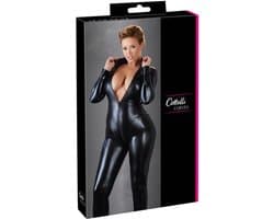 Cottelli Plus Size – Sexy Catsuit met Lange Rits voor Onweerstaanbare Uitstraling en Strakke Rondingen – Maat 4XL - Zwart