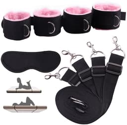 longziming-Bondage Set - Handboeien - Sex Toys voor Koppels - Vastbinden - 7-delige BDSM set met oogmasker - Verstelbaar - Comfortabel pluche - Voor beginners en gevorderden - Roze — thumbnail 1