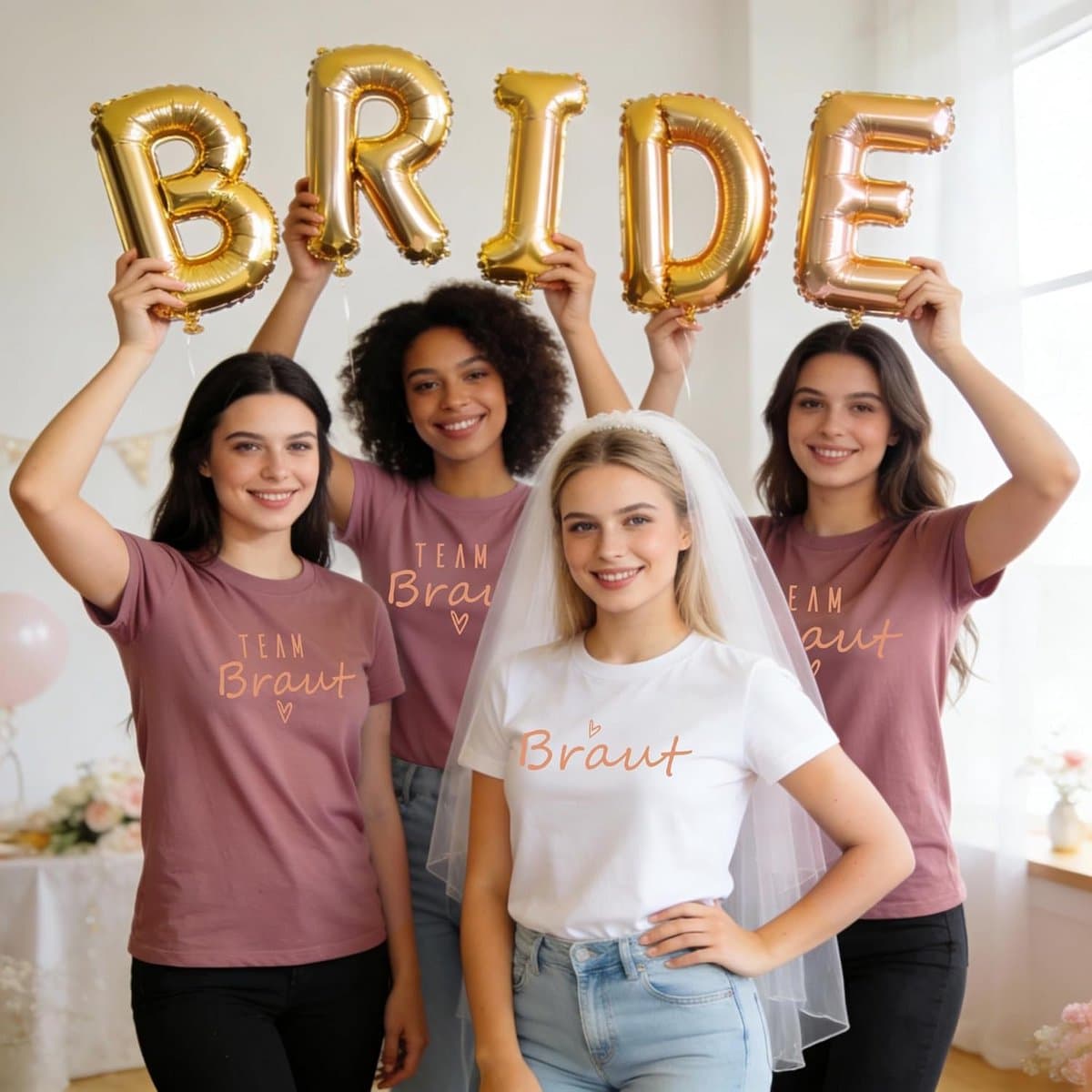 T-shirt voor Vrijgezellenfeesten: Team Bruid en Bruidsmeisjes — afbeelding 1