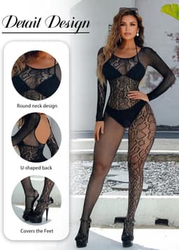 Netkousen Bodysuit Vrouwen - Sexy Fishnet Jumpsuit Bodystocking voor Dames — thumbnail 4