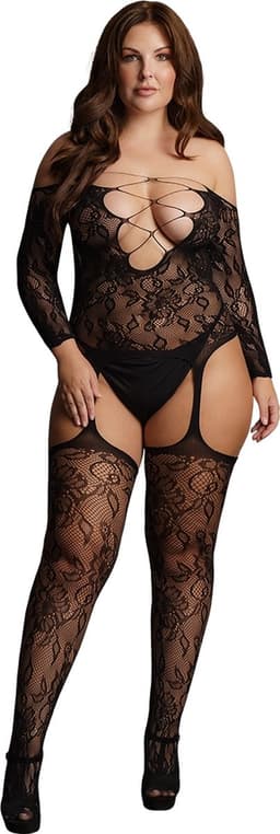 Criss Cross Neck Suspender Bodystocking - Plus Size — thumbnail 1