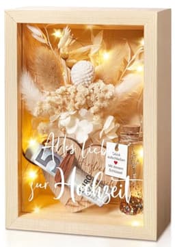 Romantisch geldcadeau met eeuwige bloemen en houten doos voor hem en haar — thumbnail 1