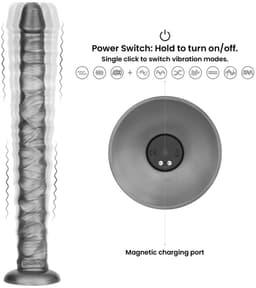 LoveToy - Vibrax Slider - Lange Vibrerende Anaal Dildo - 40,5 cm - Zilver — thumbnail 5