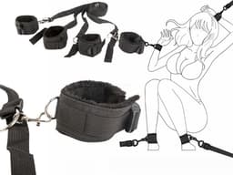 BDSM Bondage set - Handboeien - Bed Harnas Set - Verstelbaar - Pluche — thumbnail 9