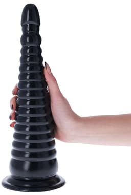Lusty XXL Buttplug StereoLite - 32.5 c 9 CM - Mega Anaalplug - Met Zuignap - Zwart - Buigzaam PVC - Sexspeeltje - Sextoy voor hem en haar — thumbnail 1