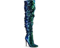 COURTLY-3011 - (EU 39 = US 9) - 5 Ruched Sequined Thigh High Boot, 1/3 Side Zip