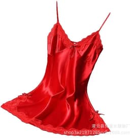 Satijnen Nachtjurkje Dames met Kant – Sexy Lingerie Nachthemd – Chemise met Spaghettibandjes – Rood – One Size EU XS-M — thumbnail 2