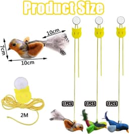 3 stuks kattenspeelgoed, zelfbezigheid, hangend deurframe, elastische vogel met piepgeluid, vliegende vogel, kattenspeelgoed, vliegende vogelspeelgoed voor katten met elastisch touw — thumbnail 4