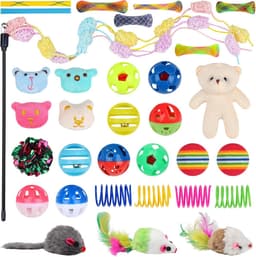 30 stuks kattenspeelgoedset, kattenspeelgoed, muizenballen, verenspeelgoed, pluche speelgoed, interactief kattenaccessoire voor katten, kattenaccessoires — thumbnail 3