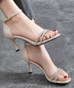 Sandalen Met Hoge Naaldhak Van 7 Cm Voor Dames - Elegante Strass Enkelbandjes - Chique Effect En Stabiel Comfort Voor Avondfeest — thumbnail 5