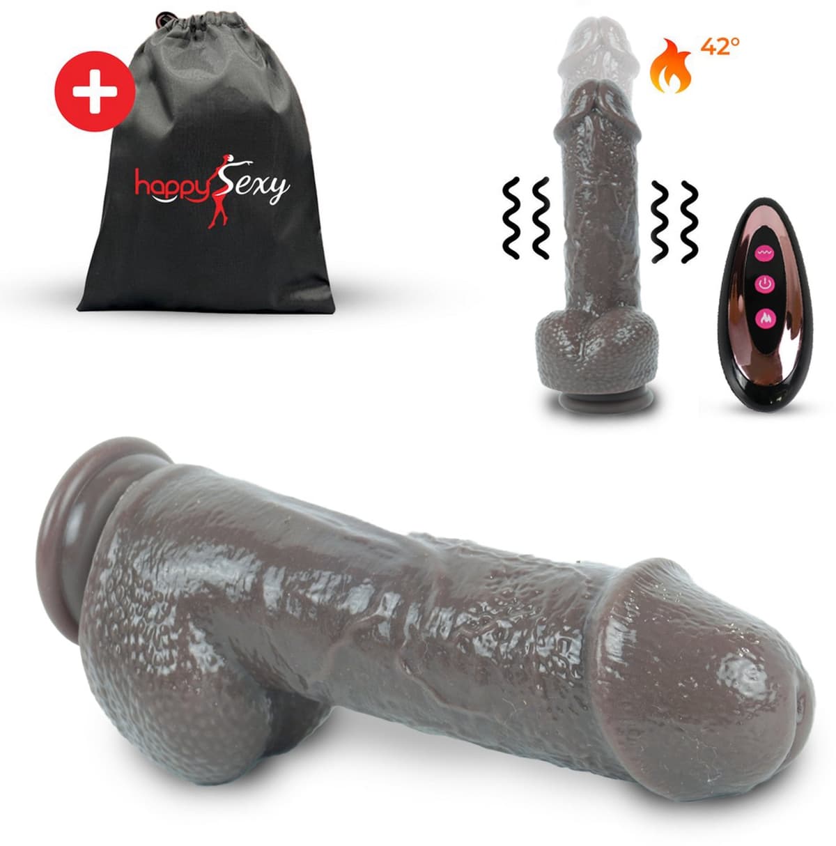 HappySexy dildo zwart 21 cm met Zuignap en Vibrator – Met Afstandsbediening voor Vrouwen en Mannen – Realistische Siliconen XXL Dildo – Anaal en Vaginaal – Gay & Hetero Sex Toys — afbeelding 1