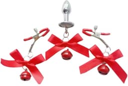 JJ Erotische kerst set - Buttplug en Tepelklemmen met Strik en Bellen - Kerstcadeau - Feestdagen — thumbnail 3