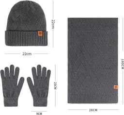Handschoenen voor heren, 3-delige set, winter, warm, zachte set met touchscreen-handschoenen, muts en sjaal, ideaal cadeau voor heren, Kerstmis of verjaardag — thumbnail 5