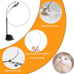 Interactief kattenspeelgoed, kattenspeelgoed, interactief kattenspel met zuignap en veren, hengel, kat, toverstaf met kattenklokken voor het trainen van katten en kittens (B) — thumbnail 3