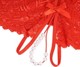 Zeloria Amora Open Kruis Slip Dames – Kanten Hipster met Parel­detail – Sexy Lingerie – Rood – XL — thumbnail 3