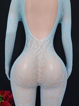 Witte dames bodystocking met panterprint en open rug – One Size — thumbnail 5