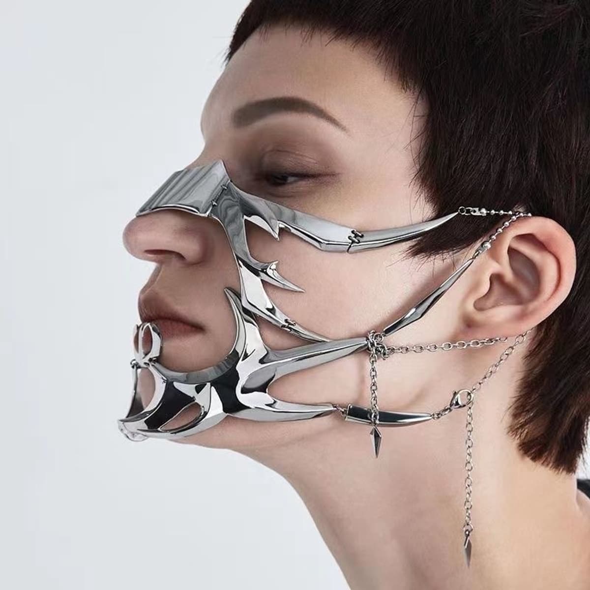 Metalen masker / Cyberpunk-stijl masker / Mechanisch gezichtsaccessoire / Verstelbaar gezichtsaccessoire — afbeelding 1