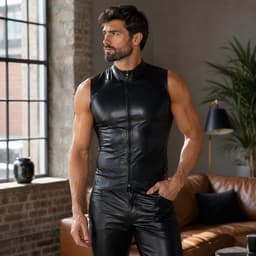 Lederen bodywarmer heren - Erotisch - BDSM Clubwear - Sexy rollenspel - Leer - Rits - Leren mannen kleding - Goede kwaliteit — thumbnail 2