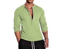 Cmdr Heren wafel-henley-overhemden, Casua Lange Mouwen T-shirt Casual 5-Knoopsluiting, Lange Mouwen Regualar Fit Stijlvol T-Shirt, Thermisch Ondergoed