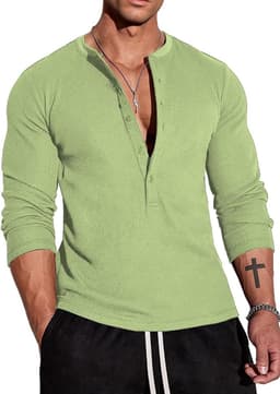Cmdr Heren wafel-henley-overhemden, Casua Lange Mouwen T-shirt Casual 5-Knoopsluiting, Lange Mouwen Regualar Fit Stijlvol T-Shirt, Thermisch Ondergoed — thumbnail 1