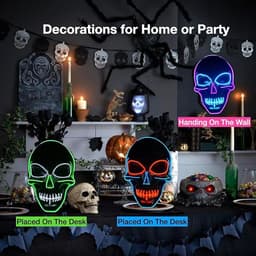LED masker – Griezelig masker – Schedelmasker – Halloweenmasker –Halloween-decoraties - Kostuummasker – Maskerbalmasker – Perfect voor maskerades, Halloween en themafeesten – Ijsblauw en rood licht — thumbnail 2