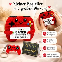 Gehaakte controller set - Gamer cadeau - Cadeau geven - 3-delige set - 7.5 x 7.5 cm - Rood — thumbnail 3