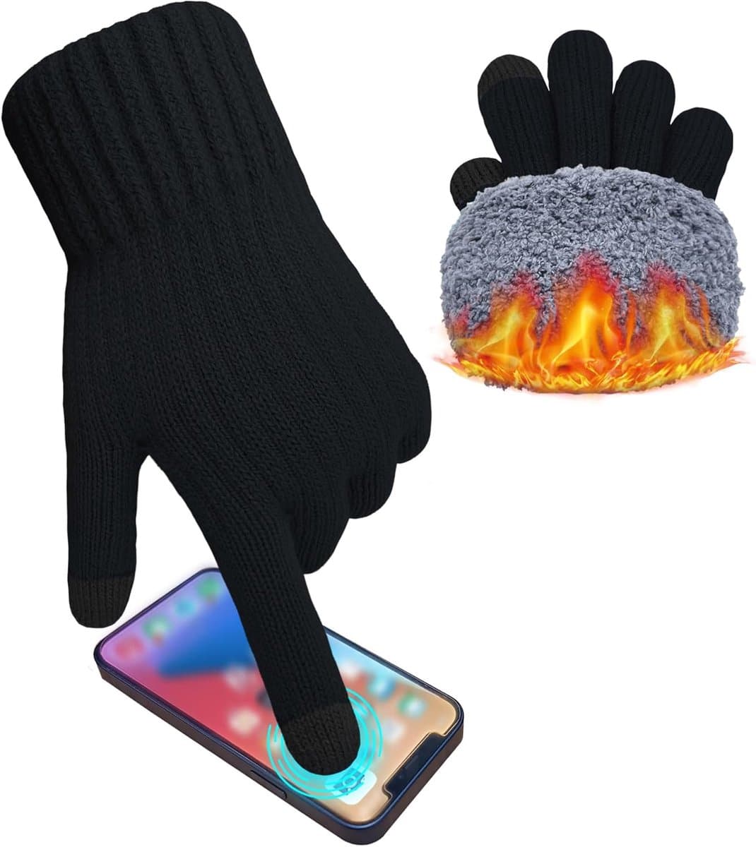 Handschoenen Mannen Wol Fleece Gevoerde Thermische Handschoenen Touch Screen Warm Gebreide Handschoenen Gift voor Running Ski Outdoor — afbeelding 1
