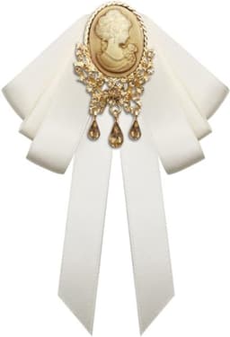 Hof stijl Crystal Ribbon Bow Tie Broche Pins Voor Vrouwen Meisjes Victoriaanse Cameo Boog Broche Pre-Gebonden Strik Corsage Kraag accessoire — thumbnail 1