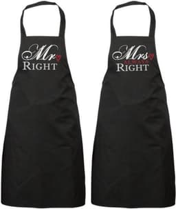 Schort Set voor Koppels: Mr. Right & Mevrouw Altijd Rechts - Leuk Cadeau — thumbnail 2