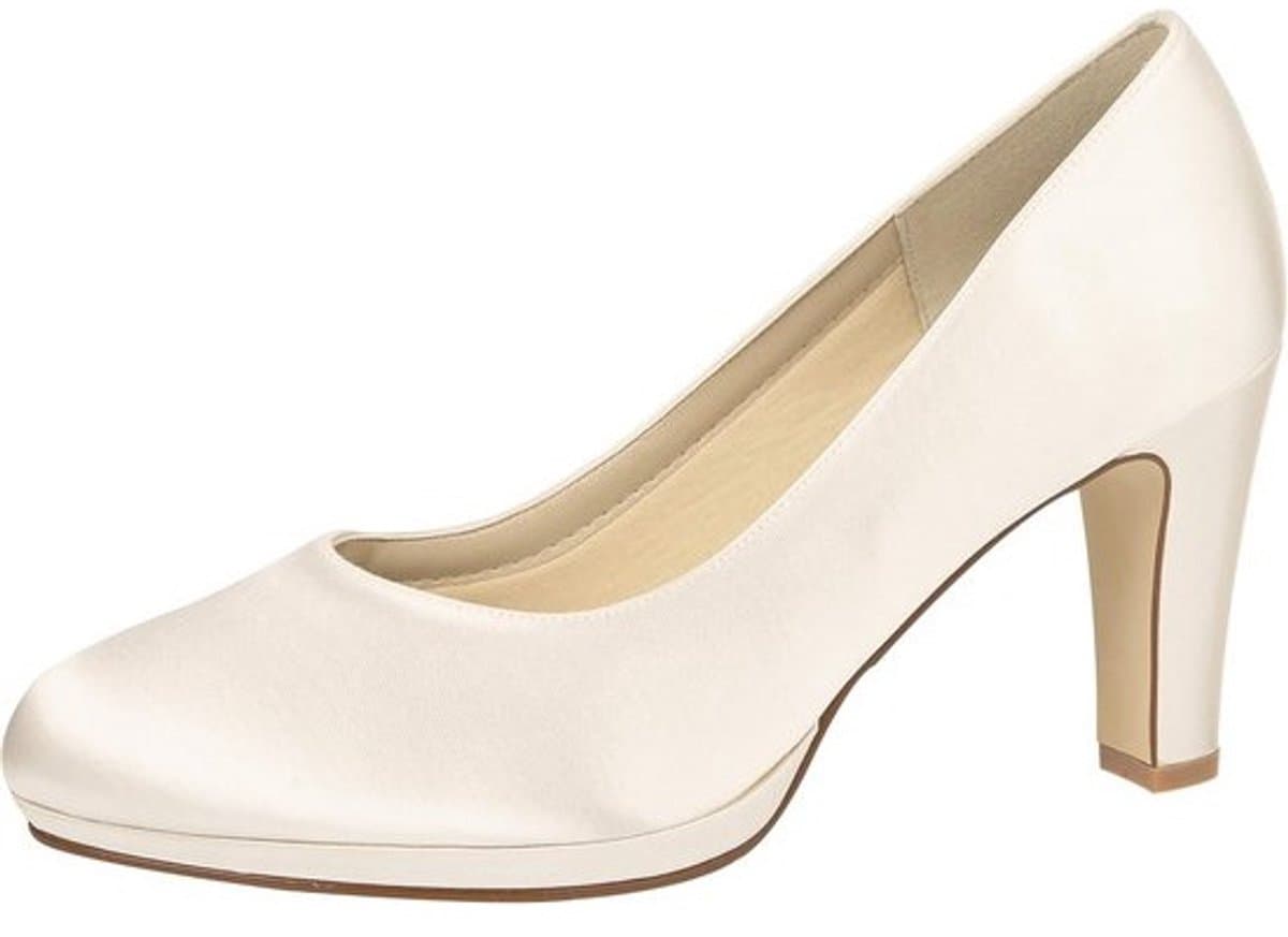 Elegante Bruidsschoenen met Blokhak en Plateau - Ivoor Satijn — afbeelding 1