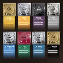 AMOR Premium Neon condooms, Met extra dunne of sterke wanddikte of met noppen lichtgevende condooms, Ø 53 mm, 50 stuks — thumbnail 5