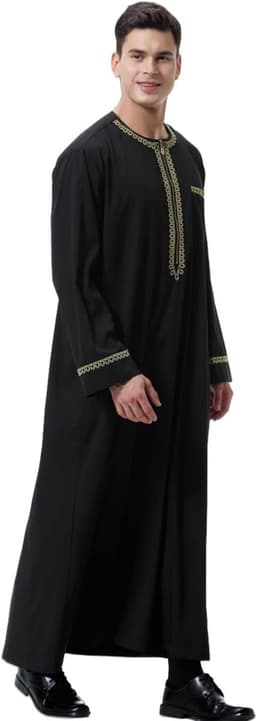 Kaftan Lange Mouw Thobe voor Mannen Zwart Jalabiya Jubba Abaya Heren Gewaden Moslim Gebed Kleden Islamitische Geschenken — thumbnail 2