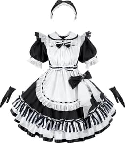 French Maid-outfit dames - zwart met schort - sexy en speels - perfect voor carnaval - ShopVlot — thumbnail 1