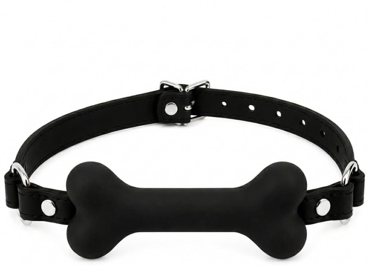 Bone Gag Zwart met Verstelbare Band – Siliconen Mondstuk – Verstelbare Mondknevel voor Volwassenen — afbeelding 1