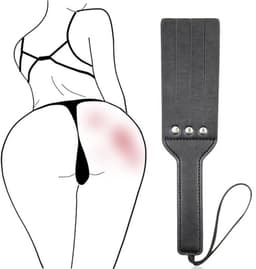 BDSM Zweep - Luxe Spanking Paddle met Flogger Stroken - Zwarte Leatherlook SM Slapper voor Impact Play - Billenkoek - Rollenspel en Koppels — thumbnail 3