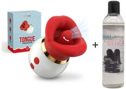 STHER – 3 in 1 Clitoris Stimulator met Tongbeweging – Incl 250ml Waterbasis - Vibrators voor vrouwen & Sex Toy – 10 Standen – Oplaadbaar & Waterproof – Rood — thumbnail 1