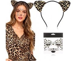 Luipaard kostuum dames, gezichtstattoo luipaard haarband luipaard tattoo gezicht carnaval kunst face sticker carnaval kat tijger carnaval kostuum set katten kostuums voor volwassenen cosplay