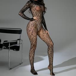 Dames bodystocking met luipaardprint - Lange mouwen, open rug - Feestlingerie — thumbnail 6