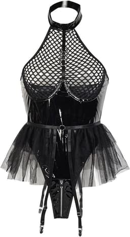 Sexy Lingerie Body – Erotisch jurkje – Rollenspel – Lak & Netstof – Latex & Datex – Kinky Mesh Bustier met Tule Rokje – Verleidelijk Fetish – Erotische Lingerie – BDSM – Lingerieset Dames – Sexy Lingerie – Festivallook – Bitch – Maat XS, S, M, L, XL — thumbnail 6