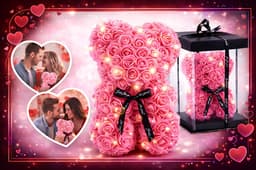 XXL Rozenbeer - LED Verlichting - Valentijnsdag - Dag van de Vrouw - 25 cm — thumbnail 2